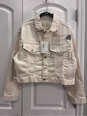 AG Jeans Embroidered Cropped Denim Jacket Ecru Western Boho M NWT
